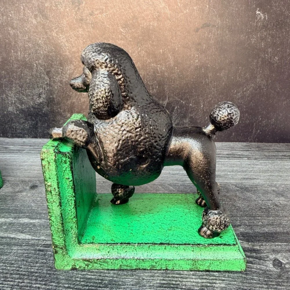 Cast Iron Black Poodle Dog Bookends Pair Vintage Style Midcentury MCM Heavy‎